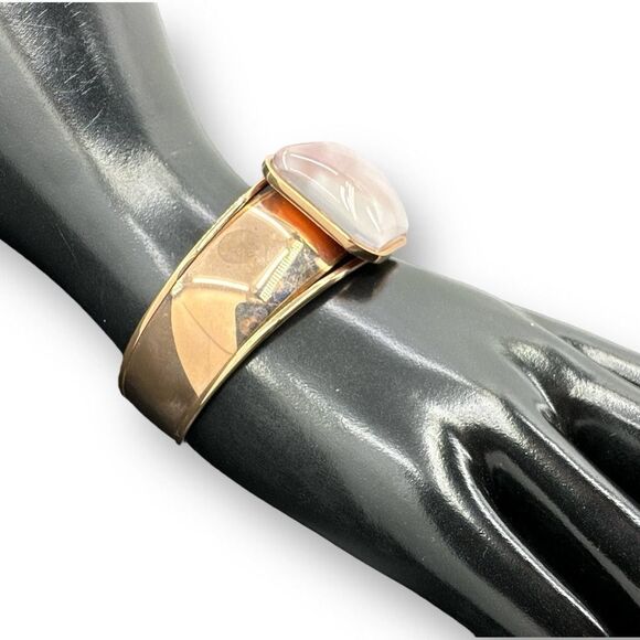 Pink Quartz Cuff Bronze Italy Bracelet Signed - Picture 3 of 8